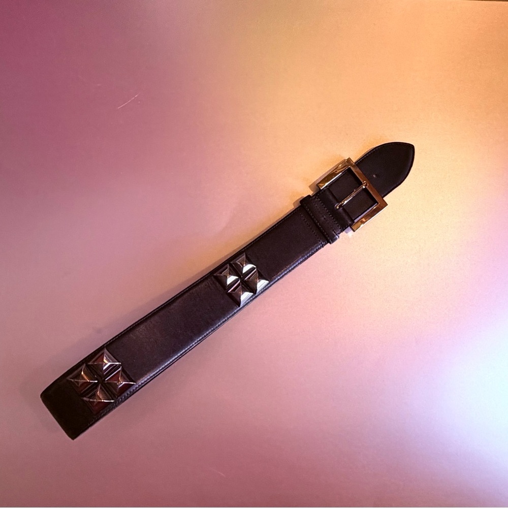 Oscar de la Renta Black Belt with Silver Studs